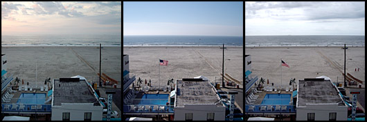 View of the beach from our balcony through out the day.