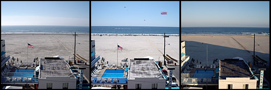 View of the beach from our balcony through out the day.