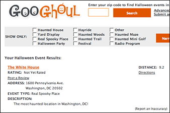 Typing my Zip Code into GooGhoul yielded some interesting results.