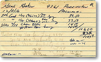 3x5 card of my father's buying record